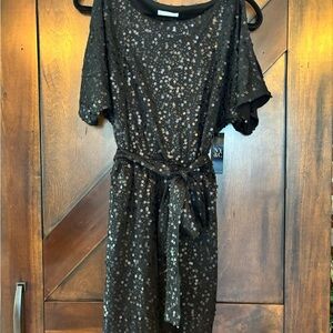 New York & Company Black Sequin Mini Dress with Peek-A-Boo sleeves